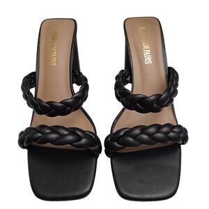 Women’s Juniper Puffy Braided Black Leather Slide Sandals 9M New dreampairs